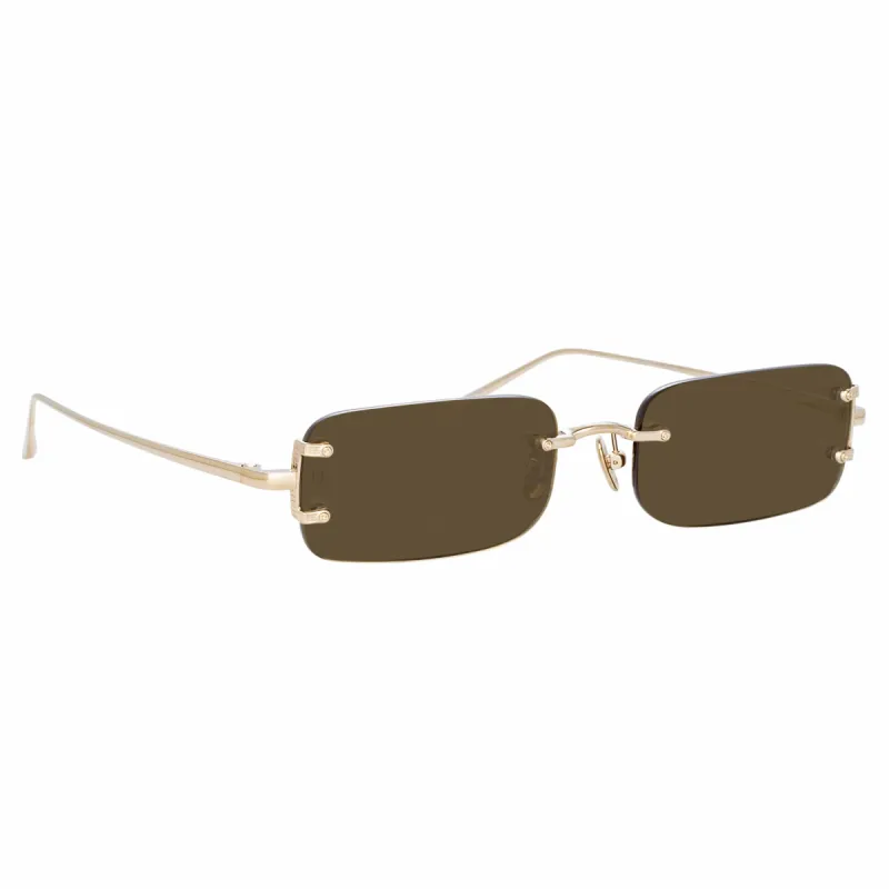 Taylor Rectangular Sunglasses in Light Gold and Brown made by Linda Farrow