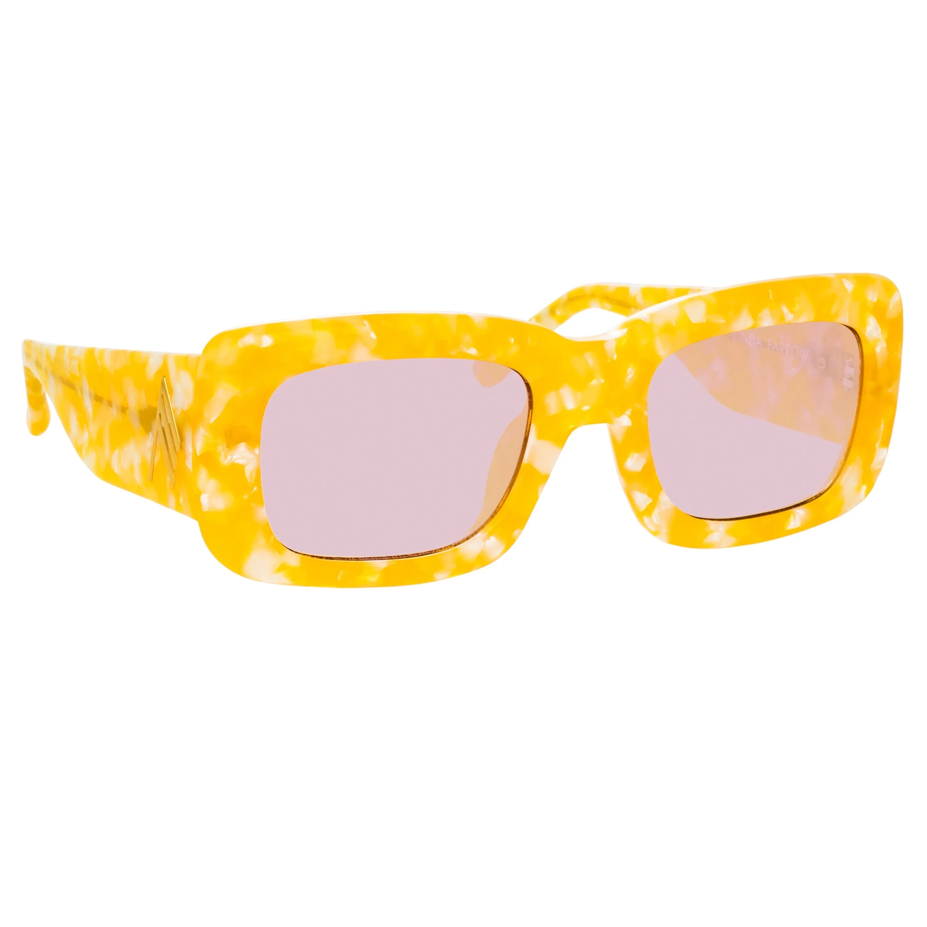 The Attico Marfa Rectangular Sunglasses in Yellow Marble sold by Linda Farrow