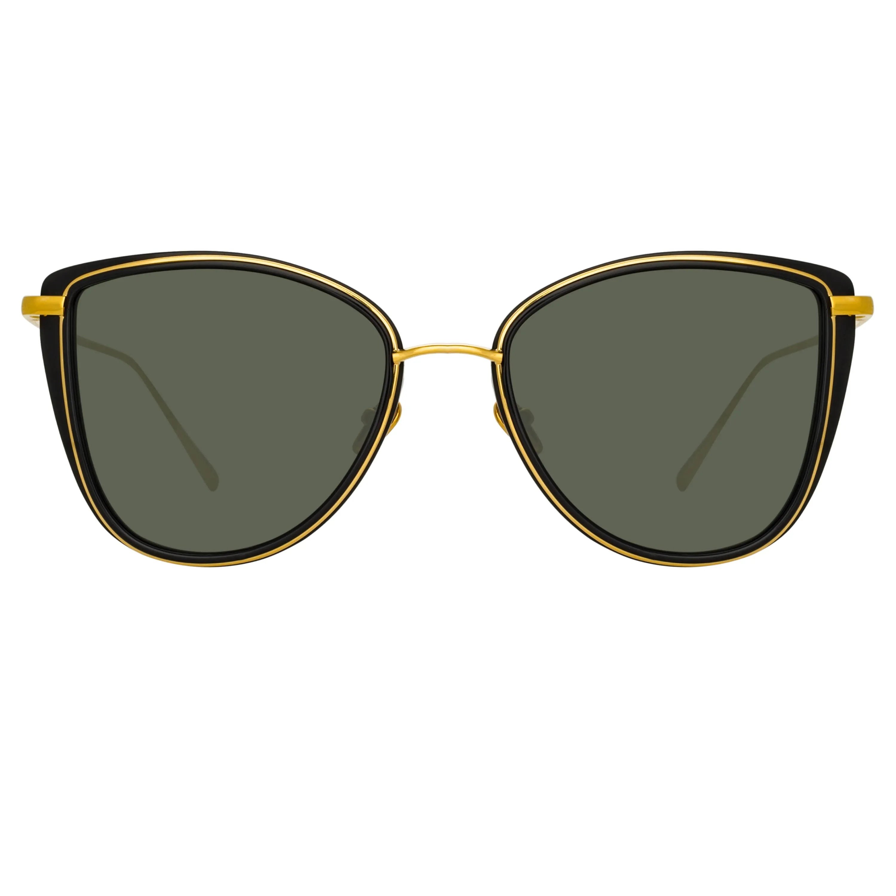 Liza Cat Eye Sunglasses in Black and Yellow Gold sold by Linda Farrow