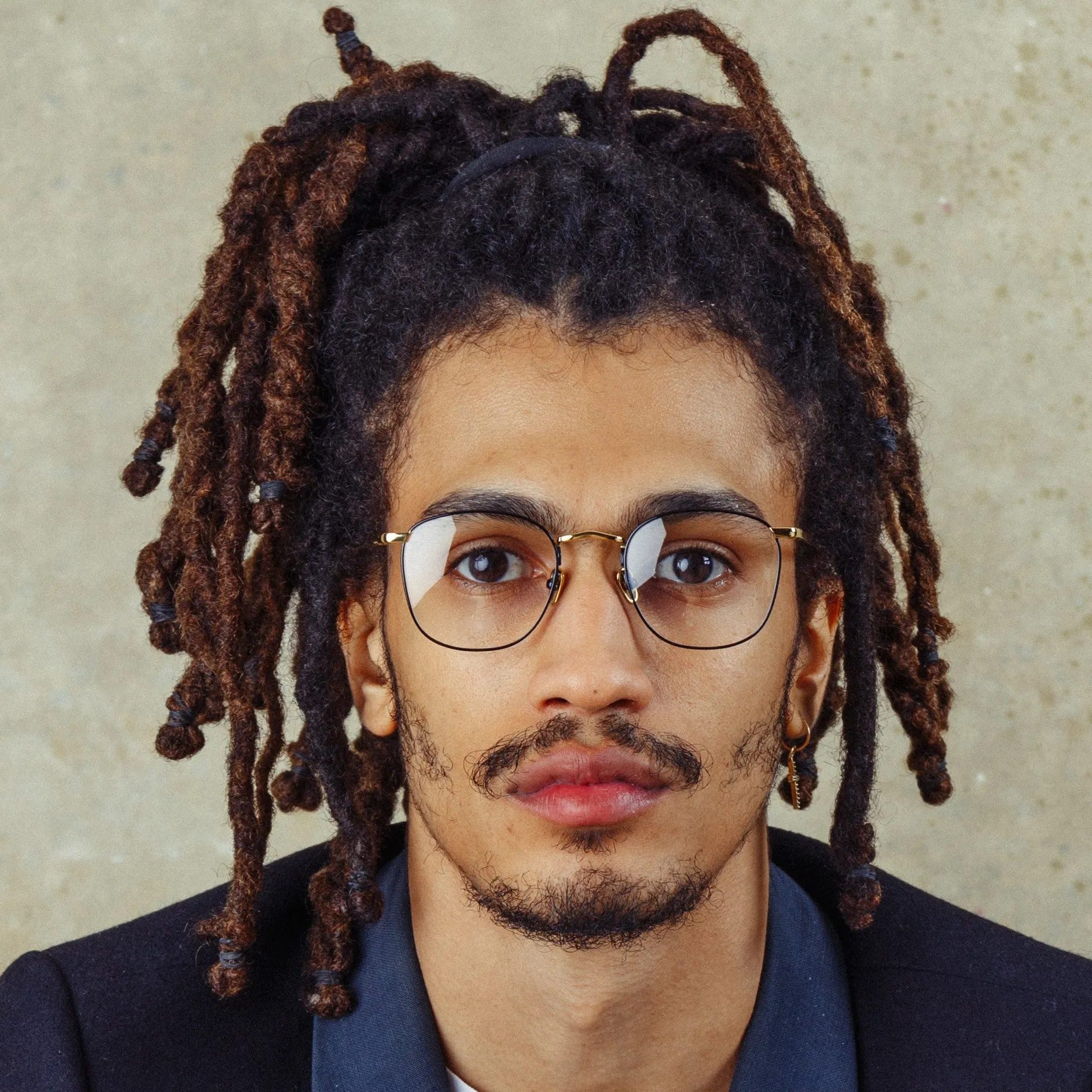 The Simon | Square Optical Frame in Yellow Gold and Black (C18) sold by Linda Farrow