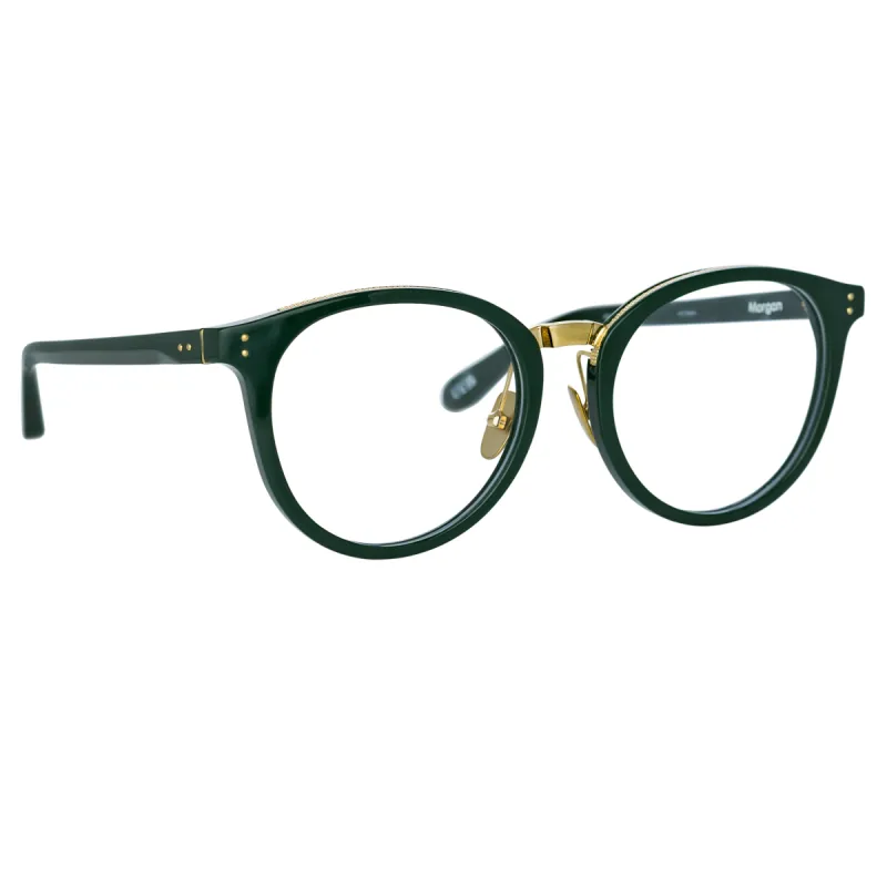 Morgan Oval Optical Frame in Green sold by Linda Farrow