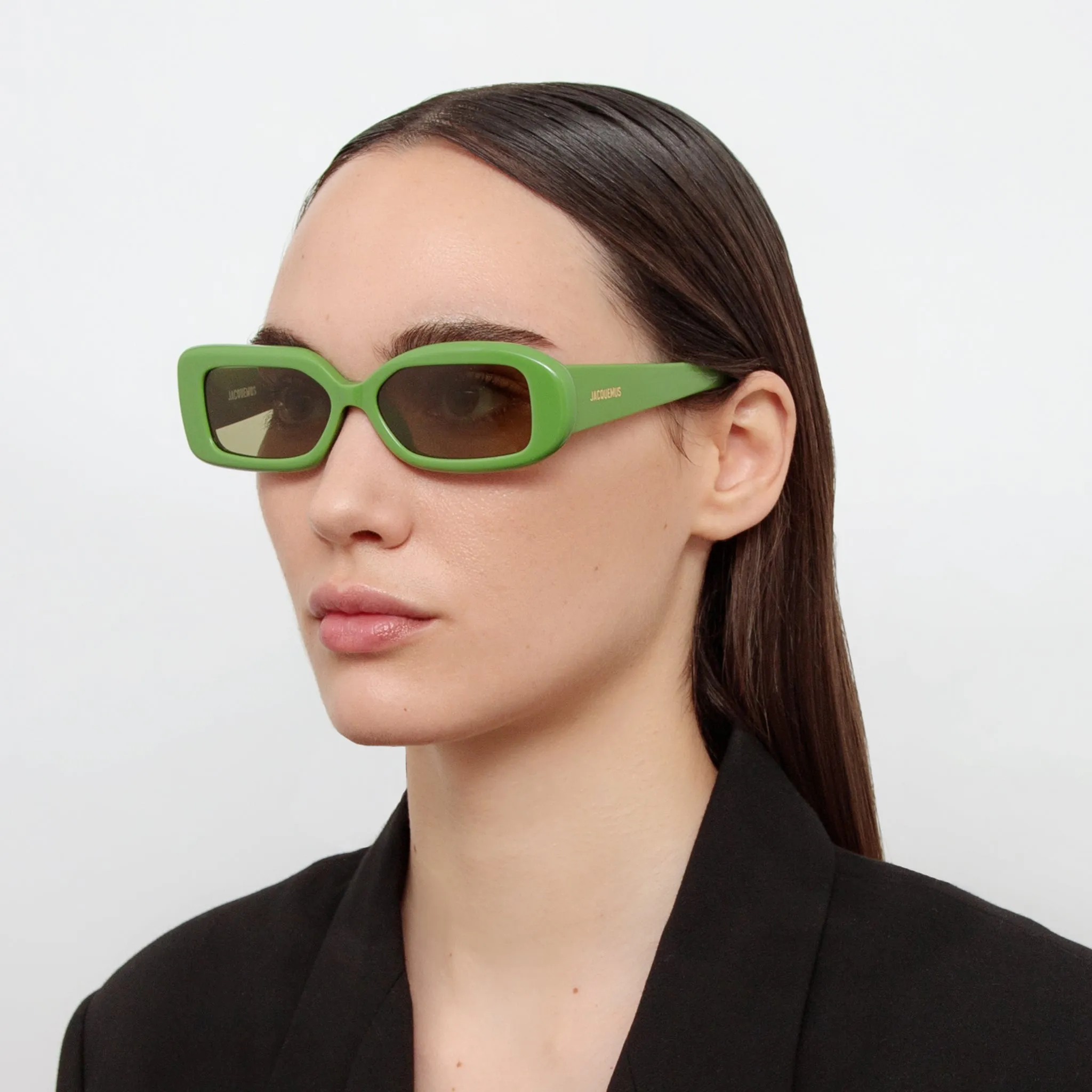 Rond Rectangular Sunglasses in Jade Green by Jacquemus sold by Linda Farrow