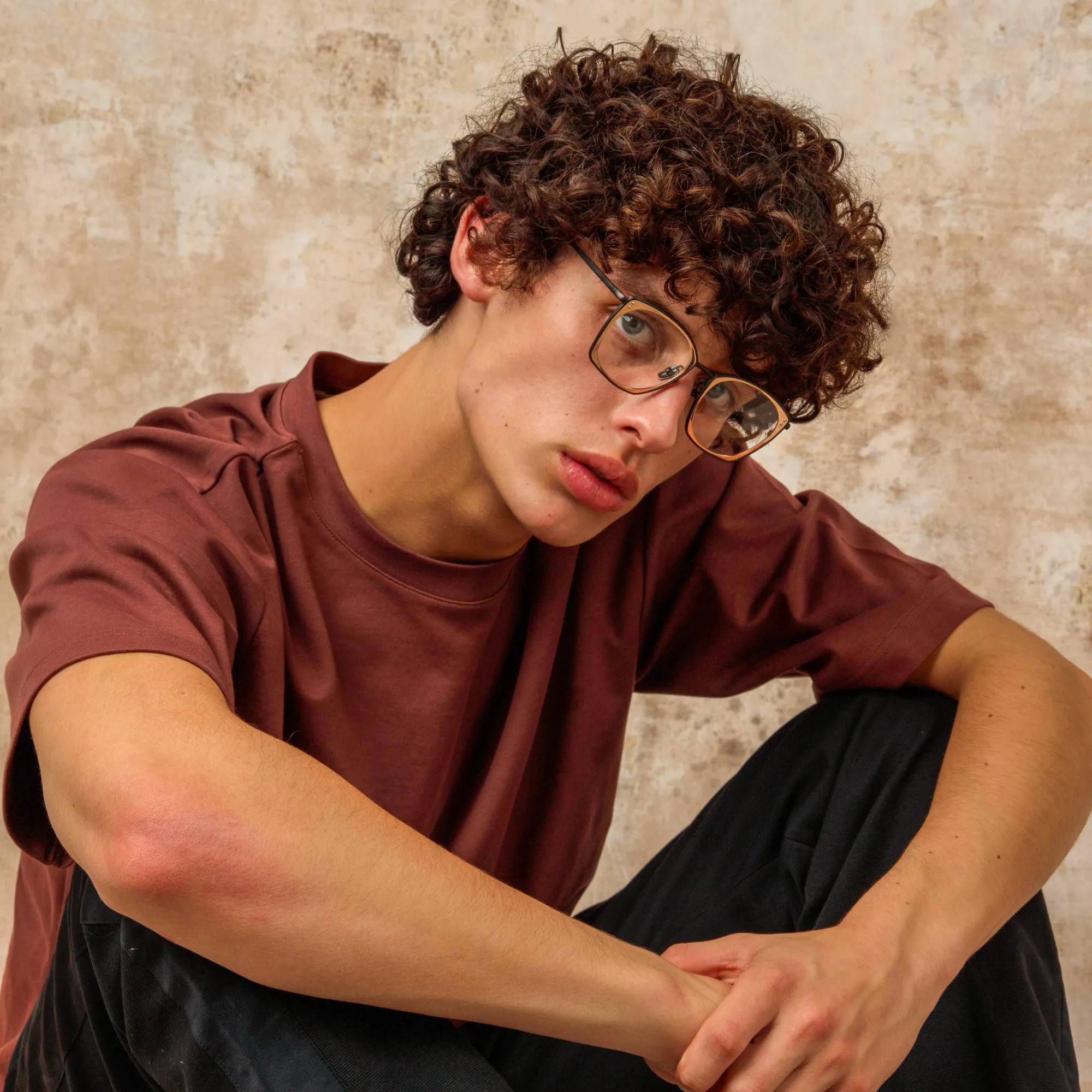 Men's Milo Square Optical Frame in Nickel and Rose Gold sold by Linda Farrow