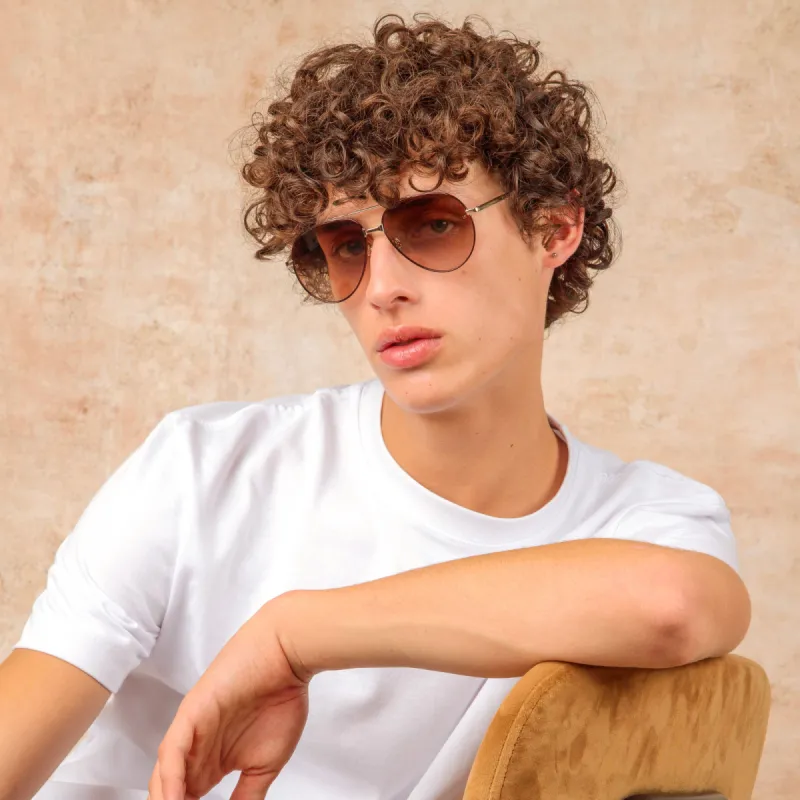 Men's Marcelo Aviator Sunglasses in Brown sold by Linda Farrow