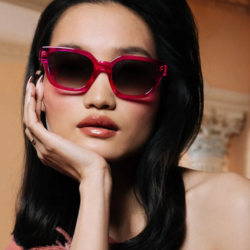 Deni D-Frame Sunglasses in Fuchsia sold by Linda Farrow