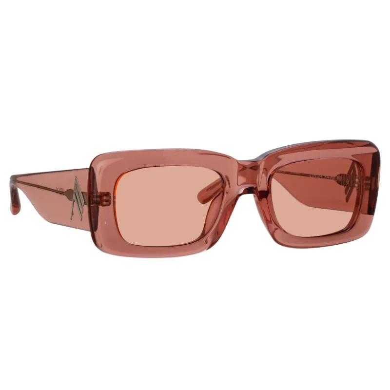 The Attico Marfa Rectangular Sunglasses in Peach sold by Linda Farrow