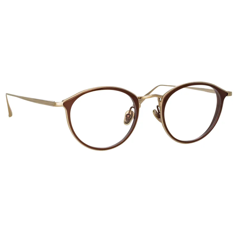 Luis Oval Optical Frame in Light Gold and Brown sold by Linda Farrow