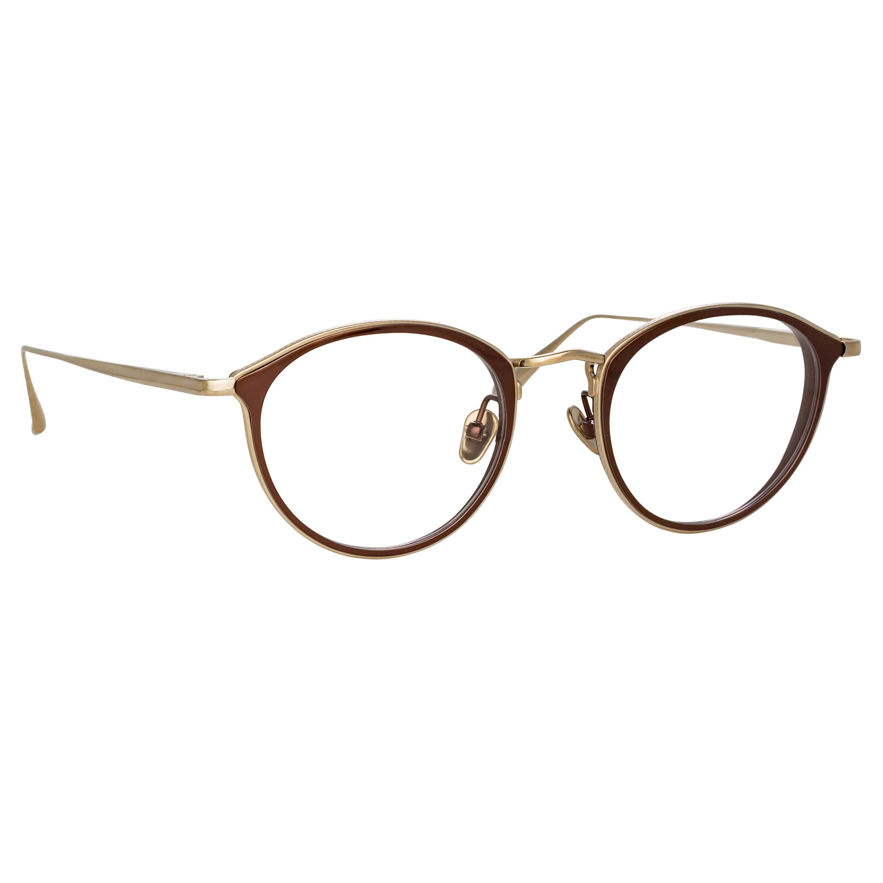 Luis Oval Optical Frame in Light Gold and Brown sold by Linda Farrow