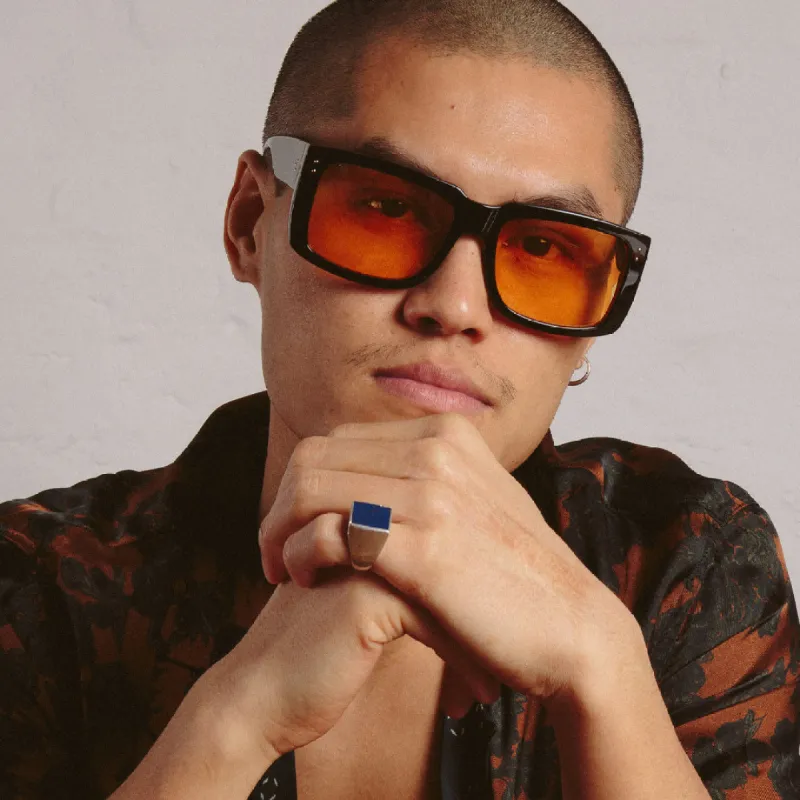 Morrison Rectangular Sunglasses in Black and Orange (Men's) sold by Linda Farrow