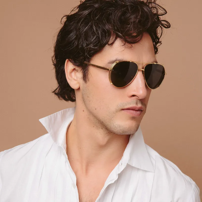 Newman Aviator Sunglasses in Yellow Gold sold by Linda Farrow