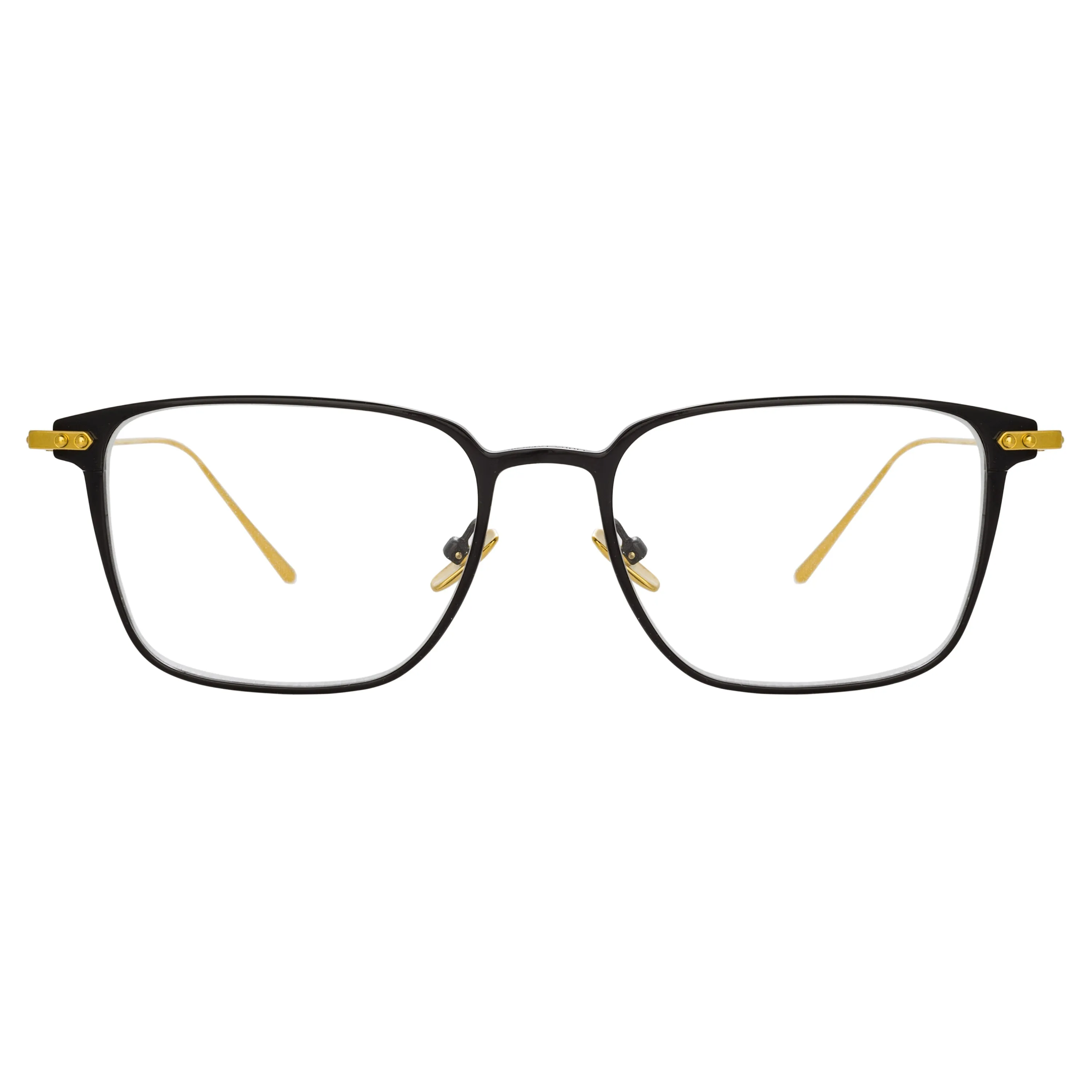 Willis Rectangular Optical Frame in Black and Yellow Gold sold by Linda Farrow