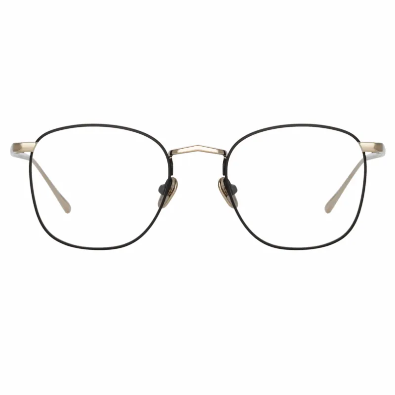 The Simon | Square Optical Frame in Light Gold and Black (C20) sold by Linda Farrow