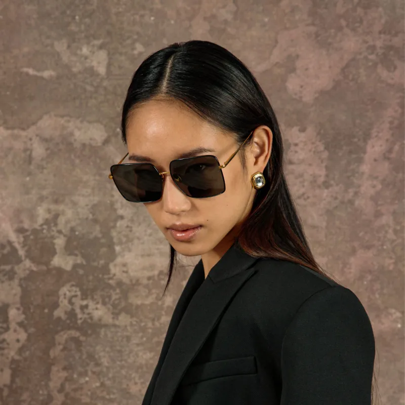 Hina Square Sunglasses in Black sold by Linda Farrow