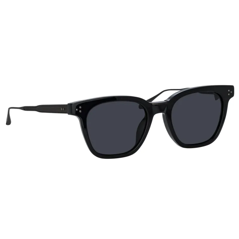 Evans D-Frame Sunglasses in Black and Matt Nickel sold by Linda Farrow