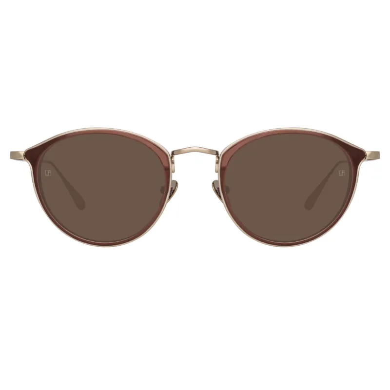 Luis Oval Sunglasses in Light Gold and Brown (Men's) sold by Linda Farrow