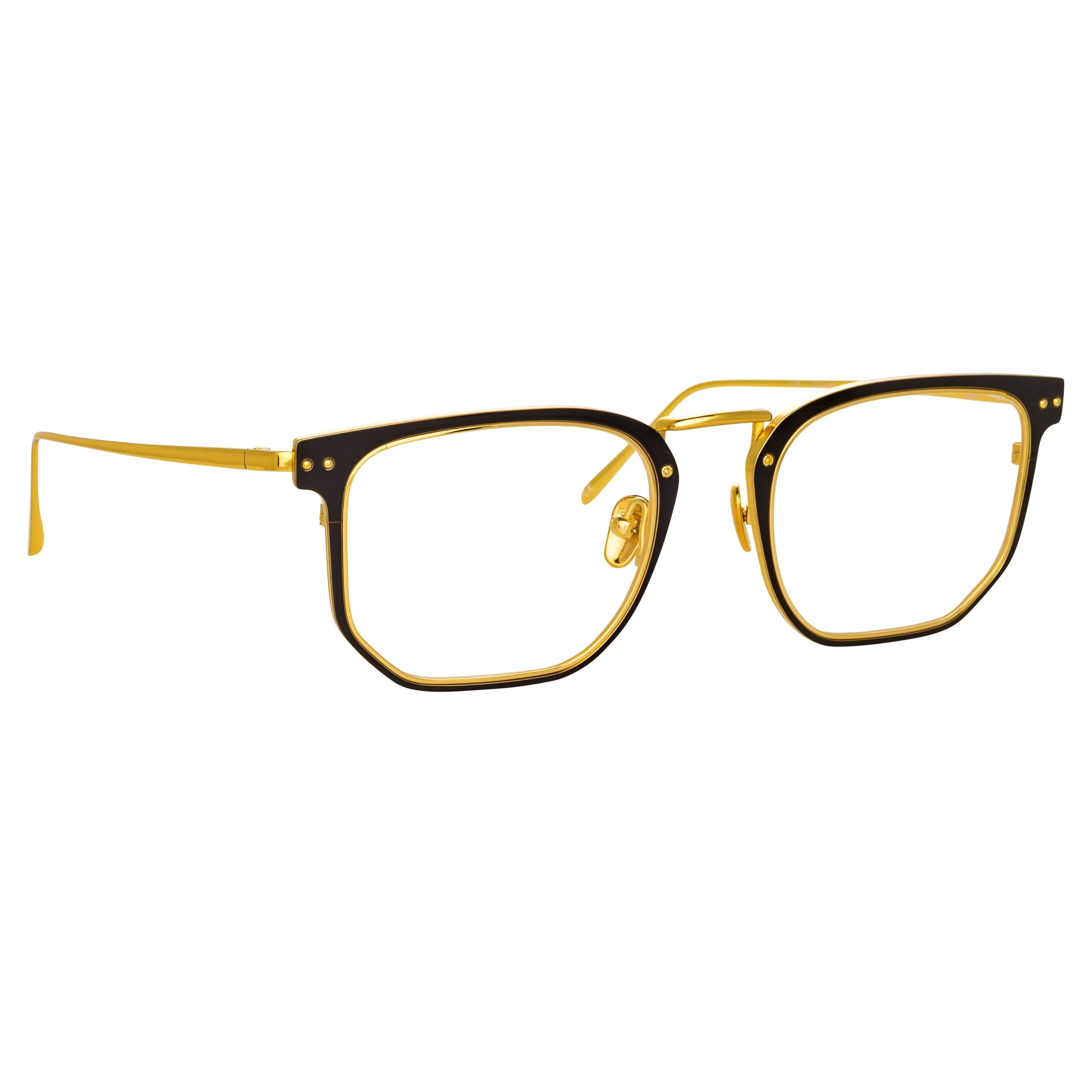 Saul D-Frame Optical Frame in Black and Yellow Gold sold by Linda Farrow