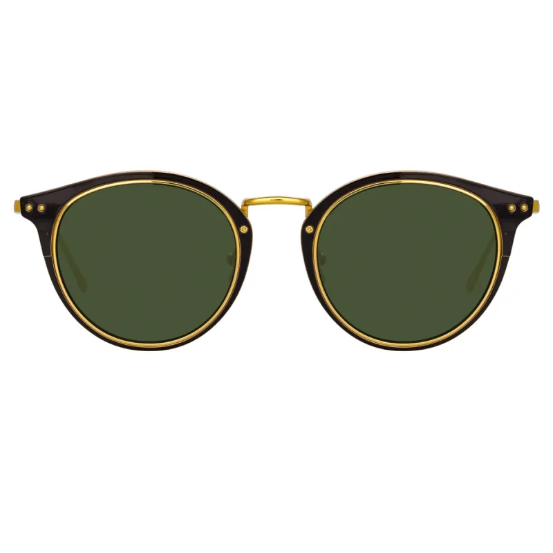 Cooper Oval Sunglasses in Yellow Gold and Green sold by Linda Farrow