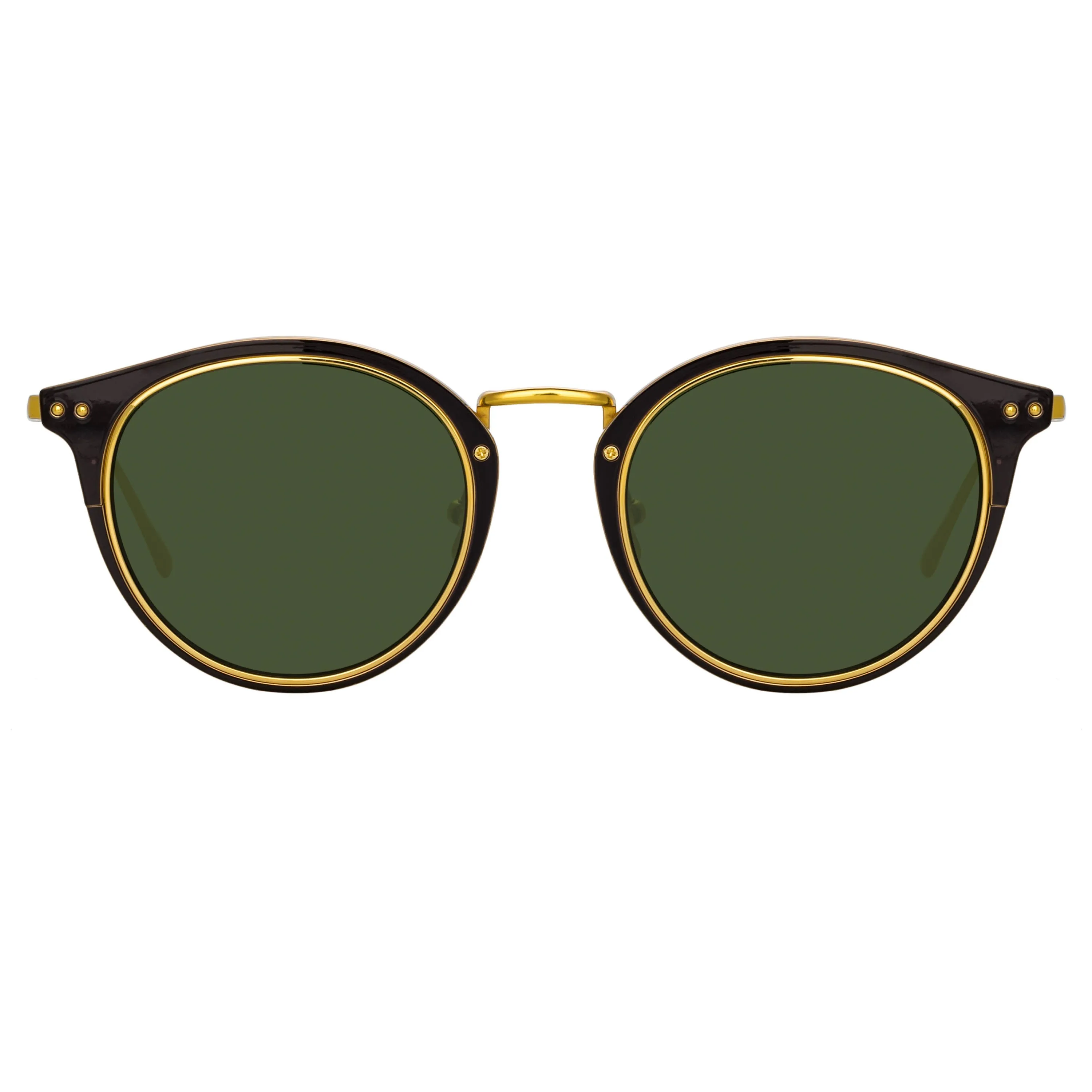 Cooper Oval Sunglasses in Yellow Gold and Green sold by Linda Farrow