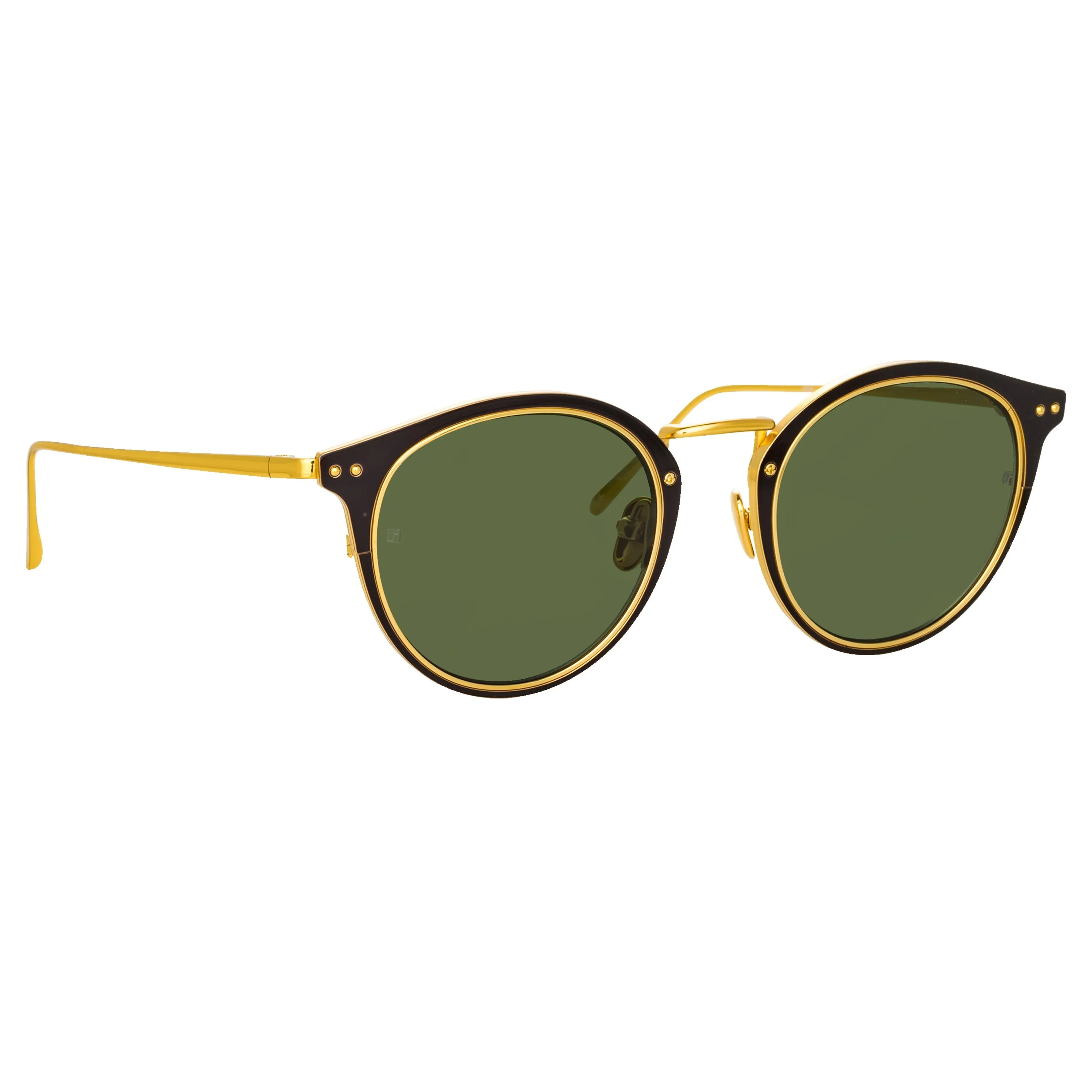 Cooper Oval Sunglasses in Yellow Gold and Green sold by Linda Farrow product image thumbnail 2