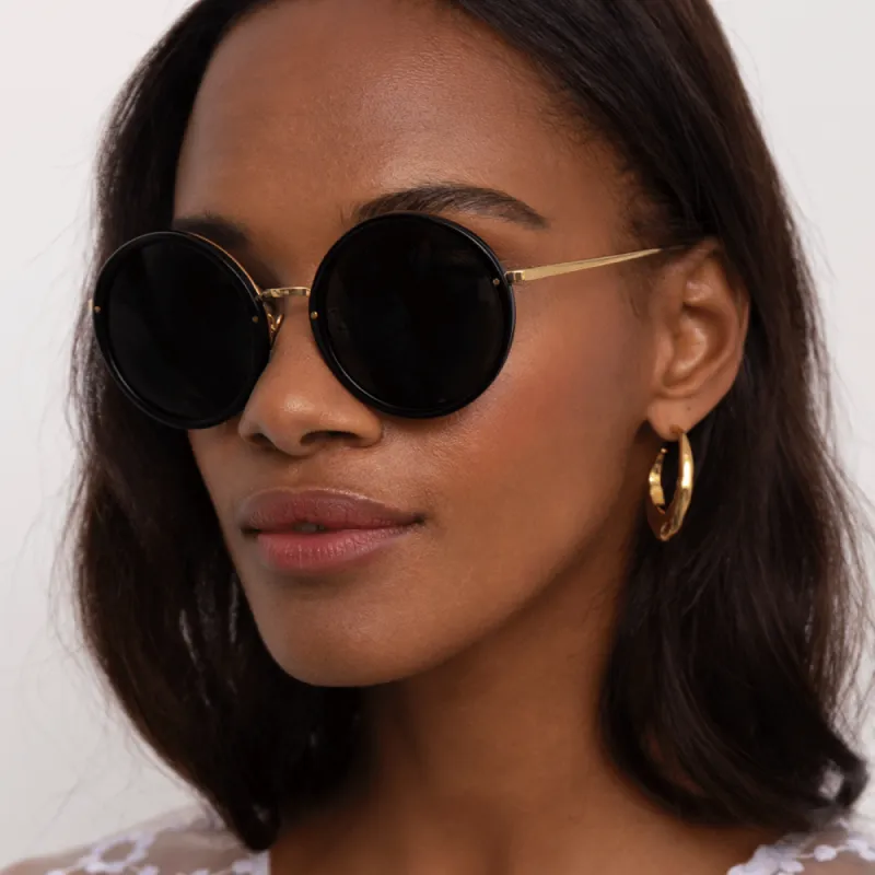 The Tracy | Round Sunglasses in Black Frame (C11) sold by Linda Farrow