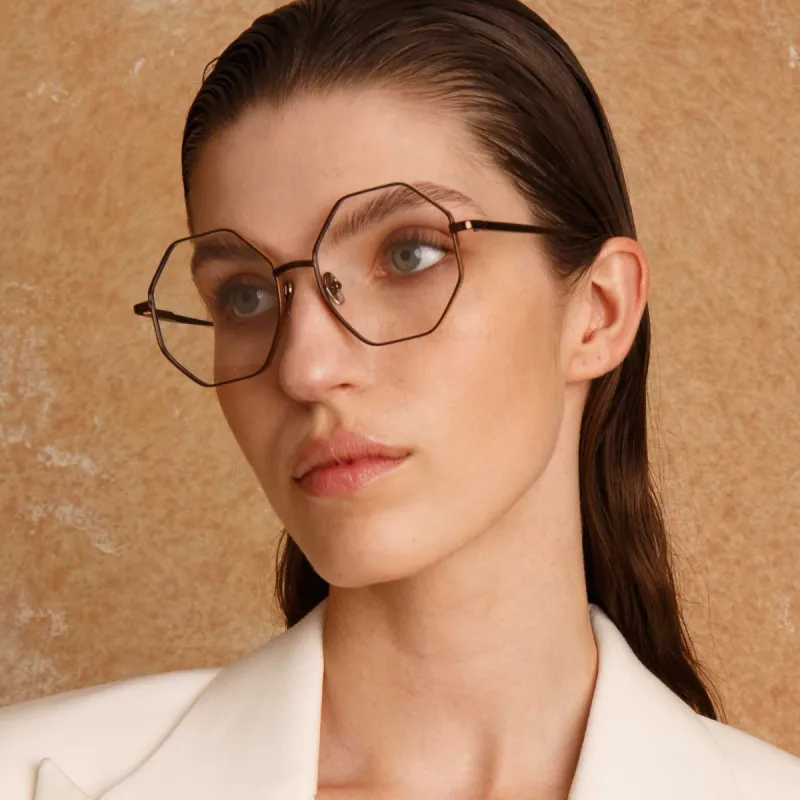 Lianas Hexagon Optical Frame in Metallic Brown sold by Linda Farrow