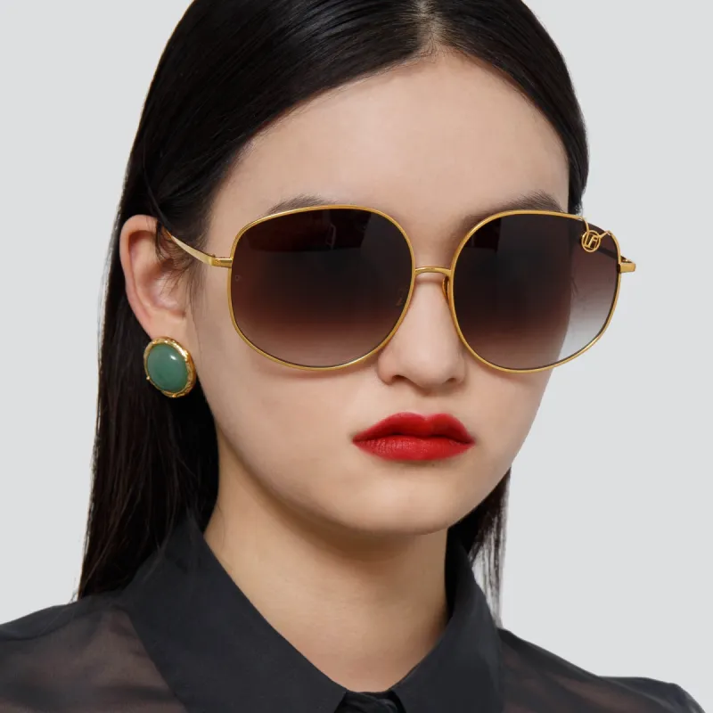 Marisa Oversized Sunglasses in Light Gold and Brown sold by Linda Farrow