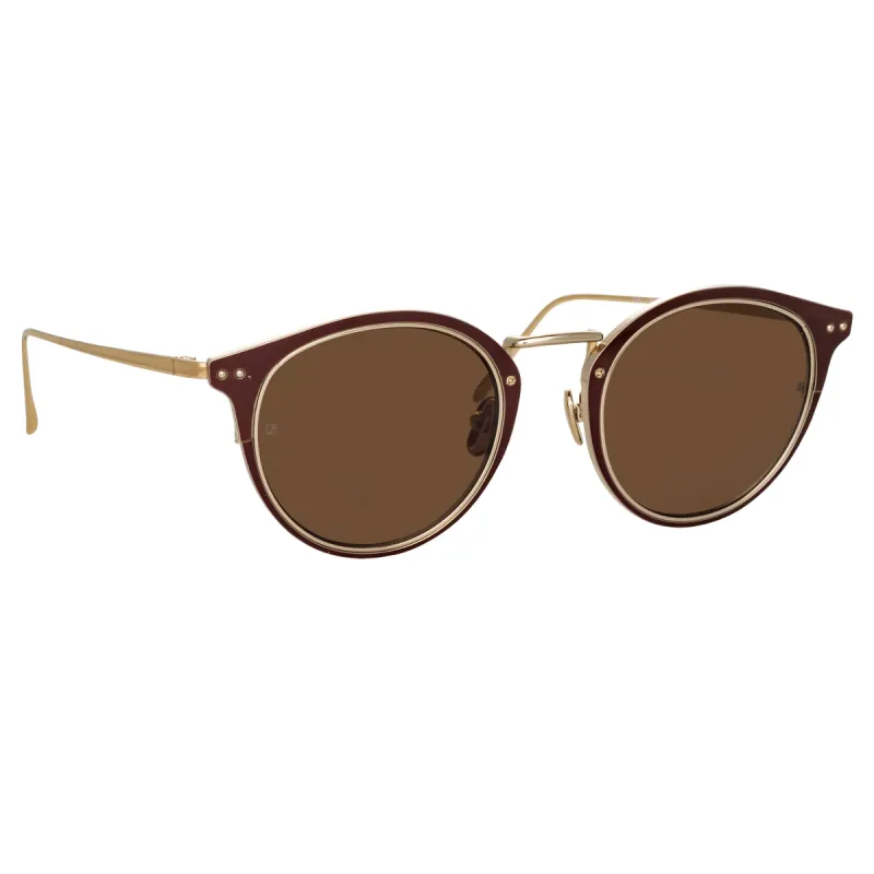 Cooper Oval Sunglasses in Light Gold and Brown sold by Linda Farrow
