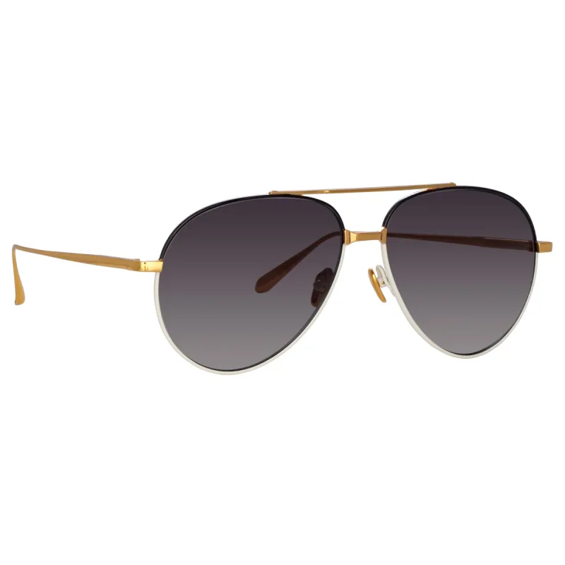 Marcelo Aviator Sunglasses in Black and Cream sold by Linda Farrow