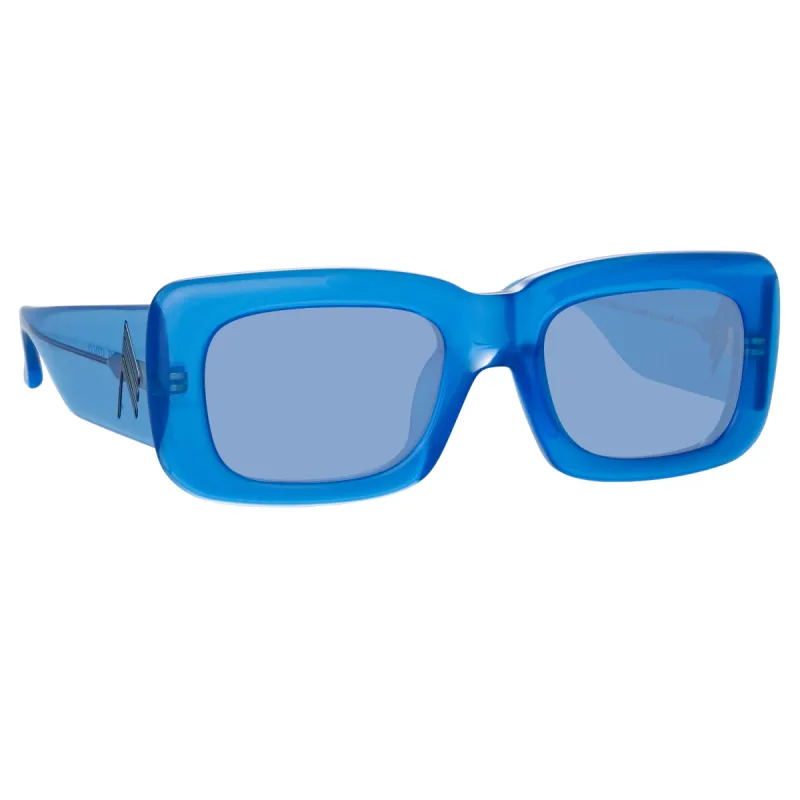 The Attico Marfa Rectangular Sunglasses in Blue sold by Linda Farrow