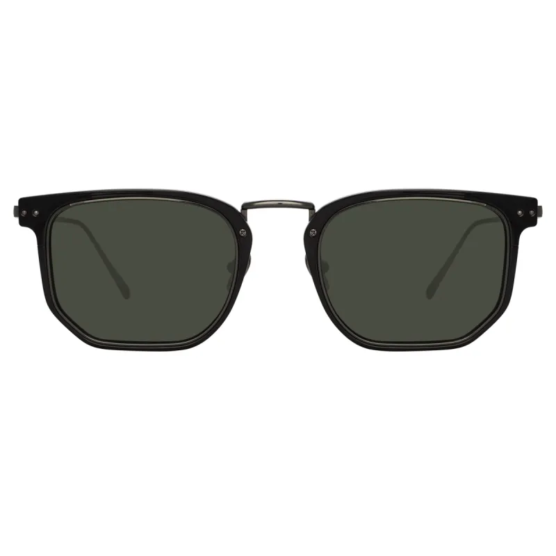 Saul D-Frame Sunglasses in Black and Nickel sold by Linda Farrow