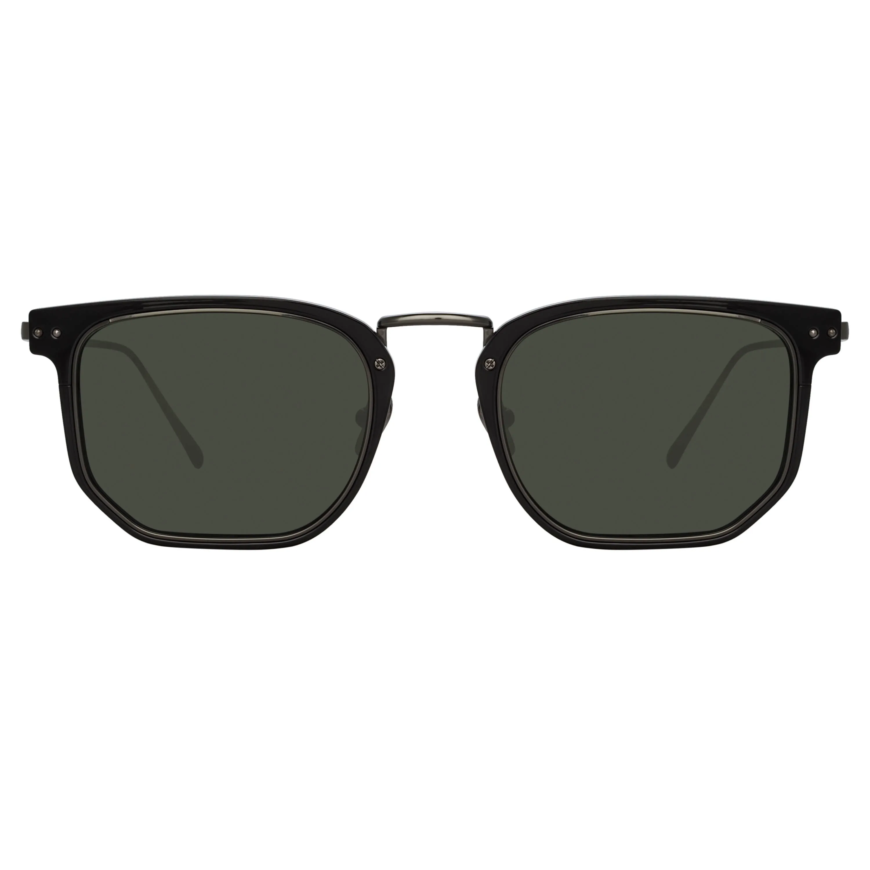 Saul D-Frame Sunglasses in Black and Nickel sold by Linda Farrow