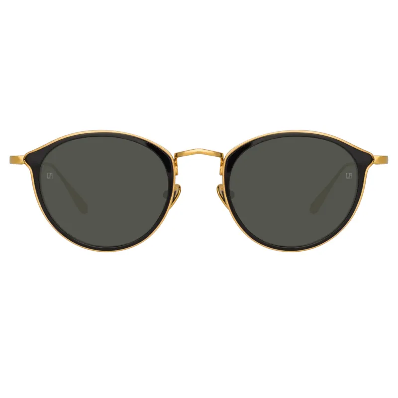 Luis Oval Sunglasses in Yellow Gold and Black sold by Linda Farrow