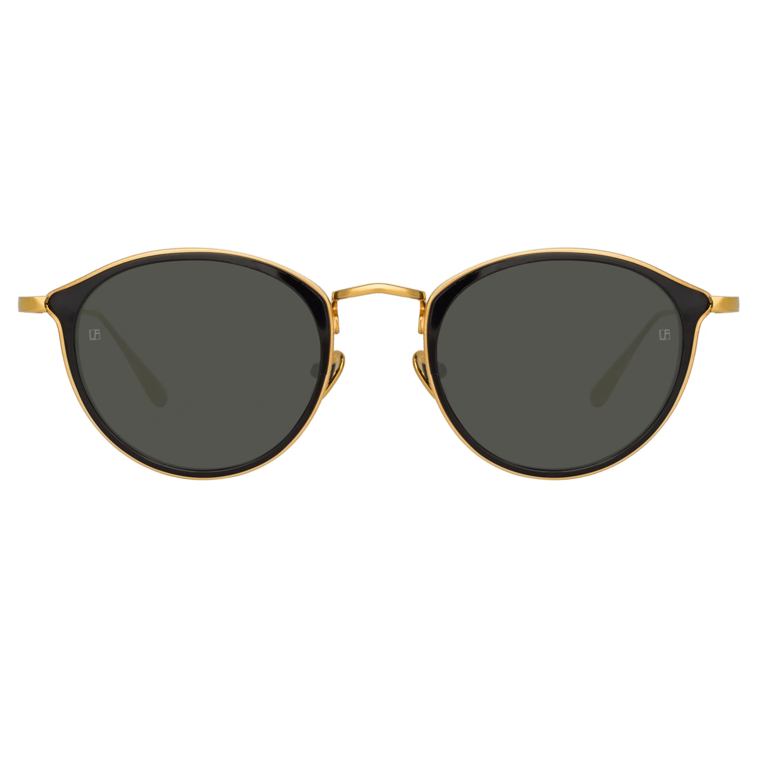 Luis Oval Sunglasses in Yellow Gold and Black sold by Linda Farrow