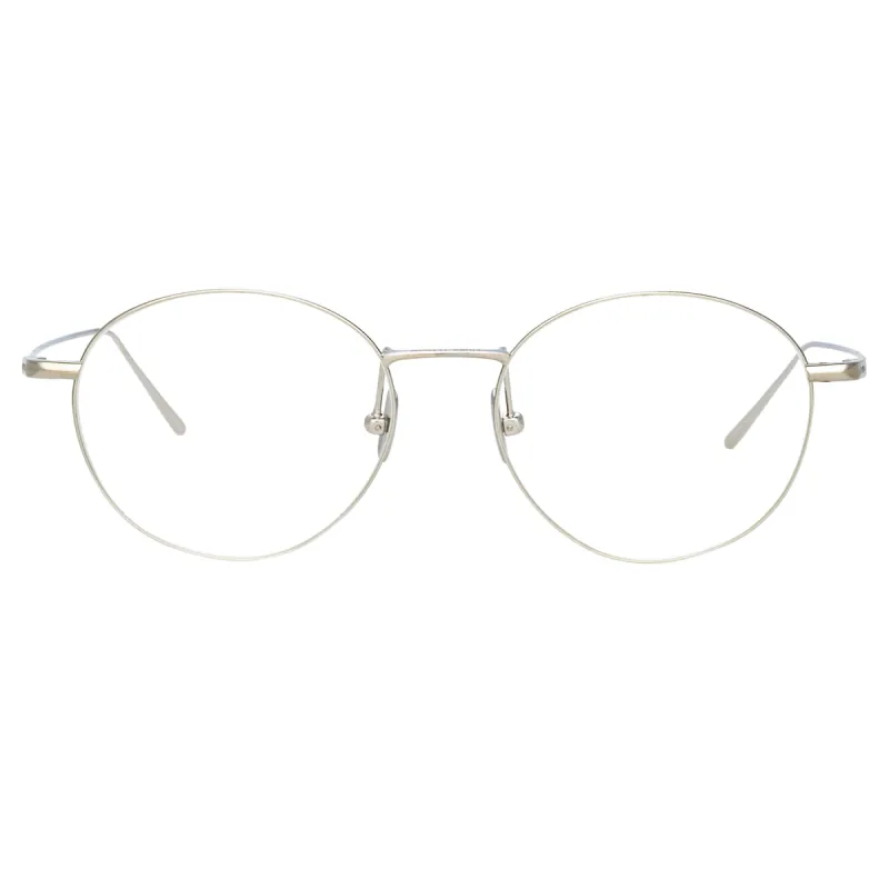 Mayne Oval Optical Frame in White Gold sold by Linda Farrow