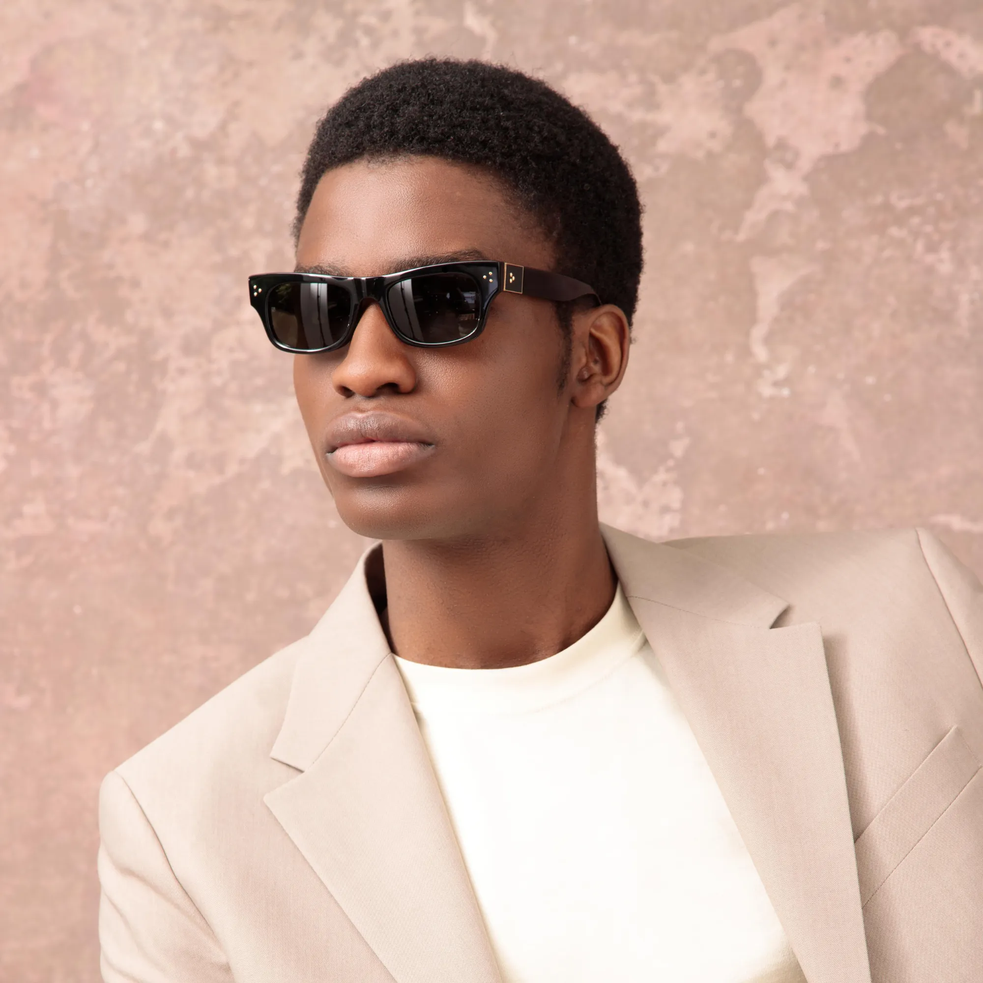 Men's Falck Rectangular Sunglasses in Black sold by Linda Farrow