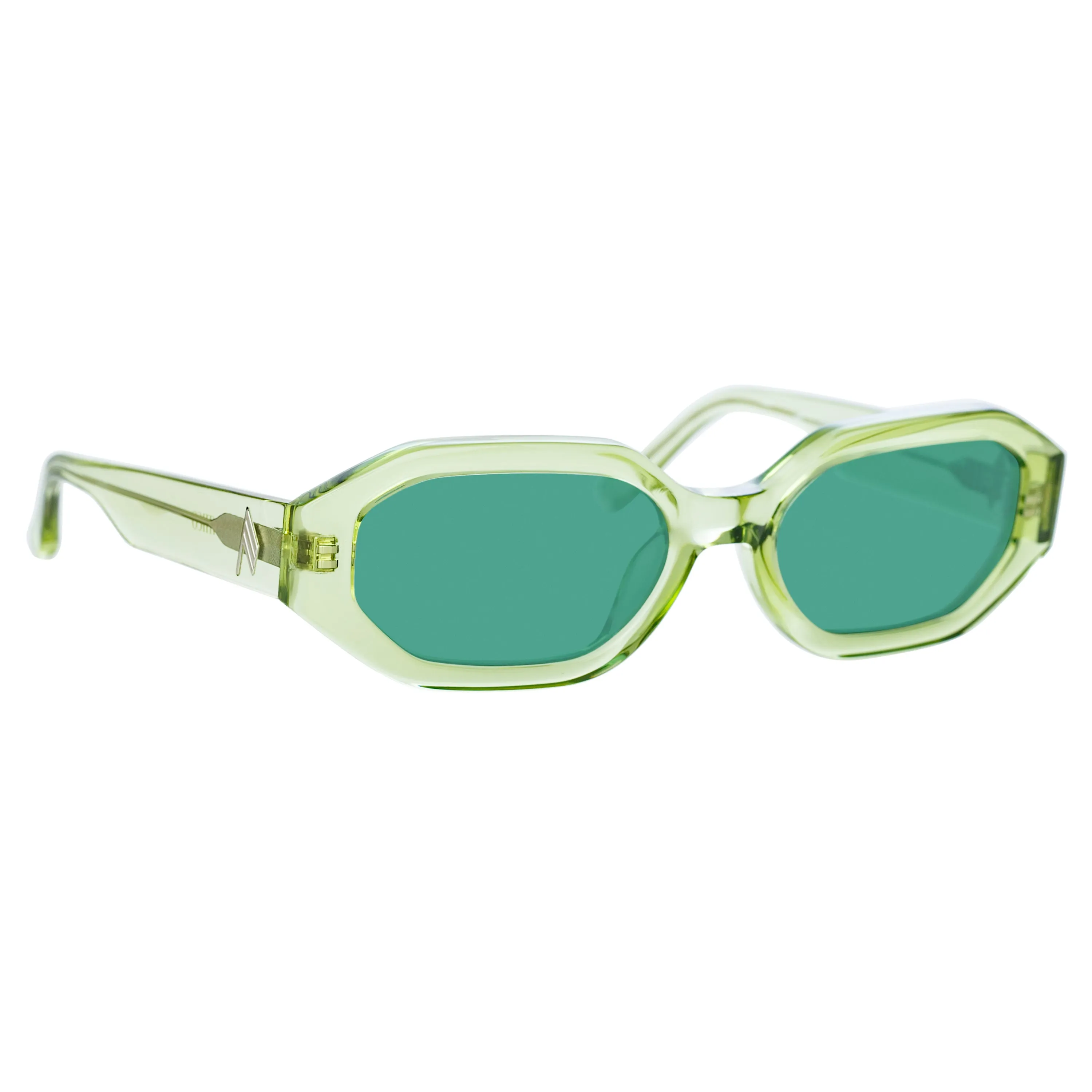 The Attico Irene Angular Sunglasses in Lime sold by Linda Farrow