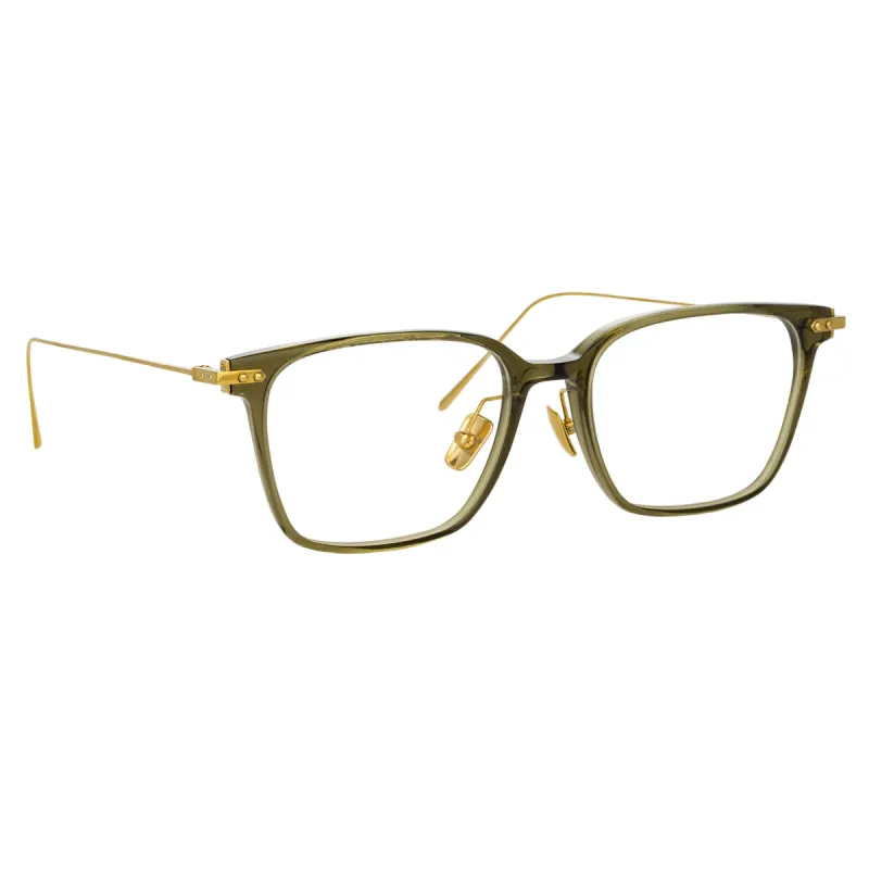 Gehry Rectangular Optical A Frame in Light Gold and Green (Men's) sold by Linda Farrow