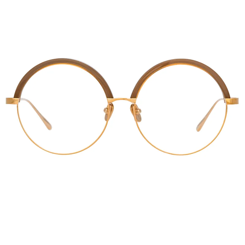 Annie Round Optical Frame in Rose Gold and Brown sold by Linda Farrow
