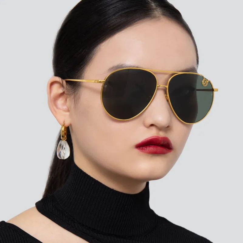 Joni Aviator Sunglasses in Yellow Gold and Green sold by Linda Farrow
