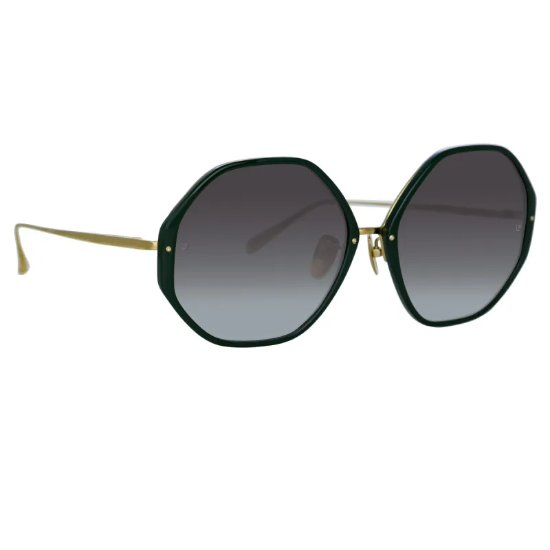 Alona Hexagon Sunglasses in Green made by Linda Farrow