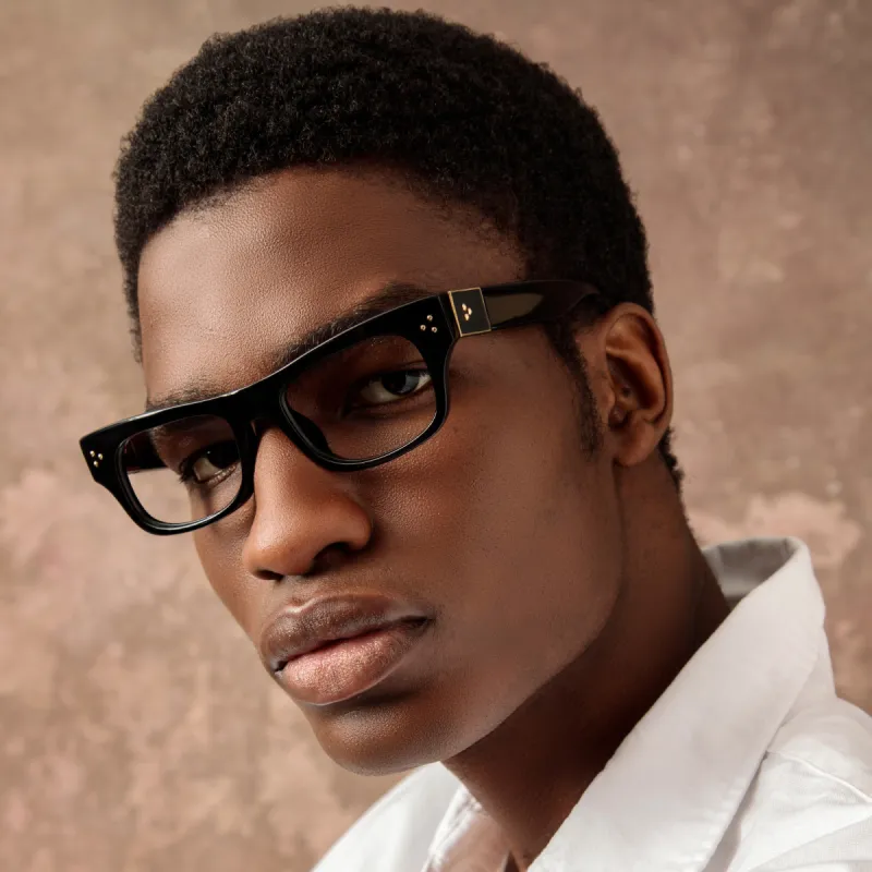 Men's Falck Rectangular Optical Frame in Black sold by Linda Farrow