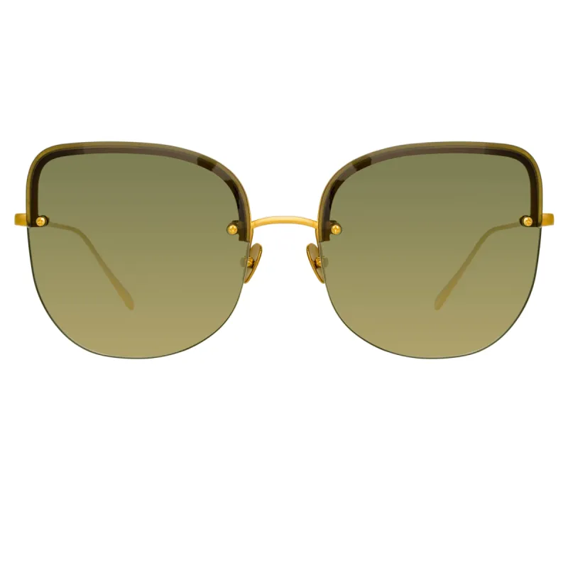 Loni Cat Eye Sunglasses in Yellow Gold and Green sold by Linda Farrow