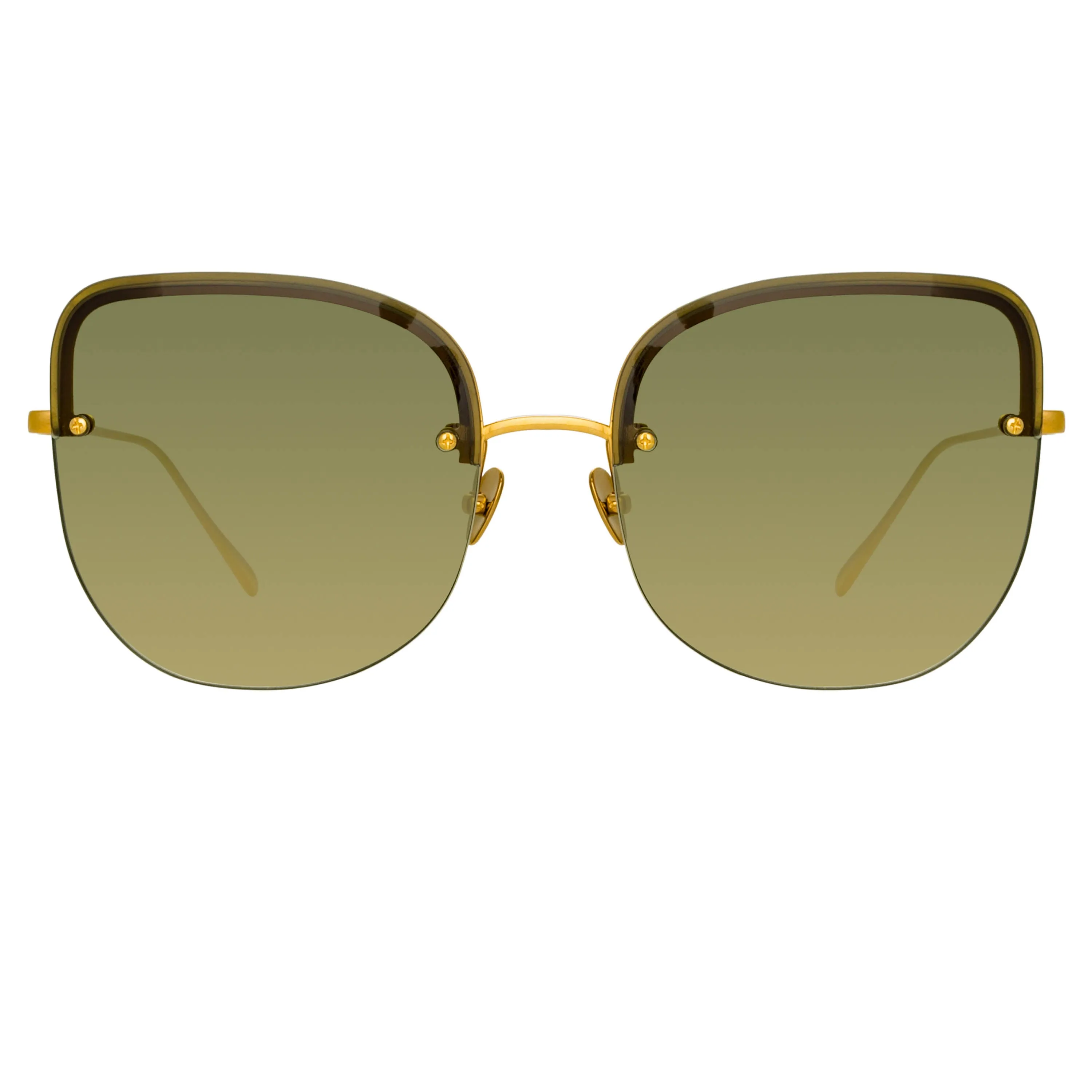 Loni Cat Eye Sunglasses in Yellow Gold and Green sold by Linda Farrow