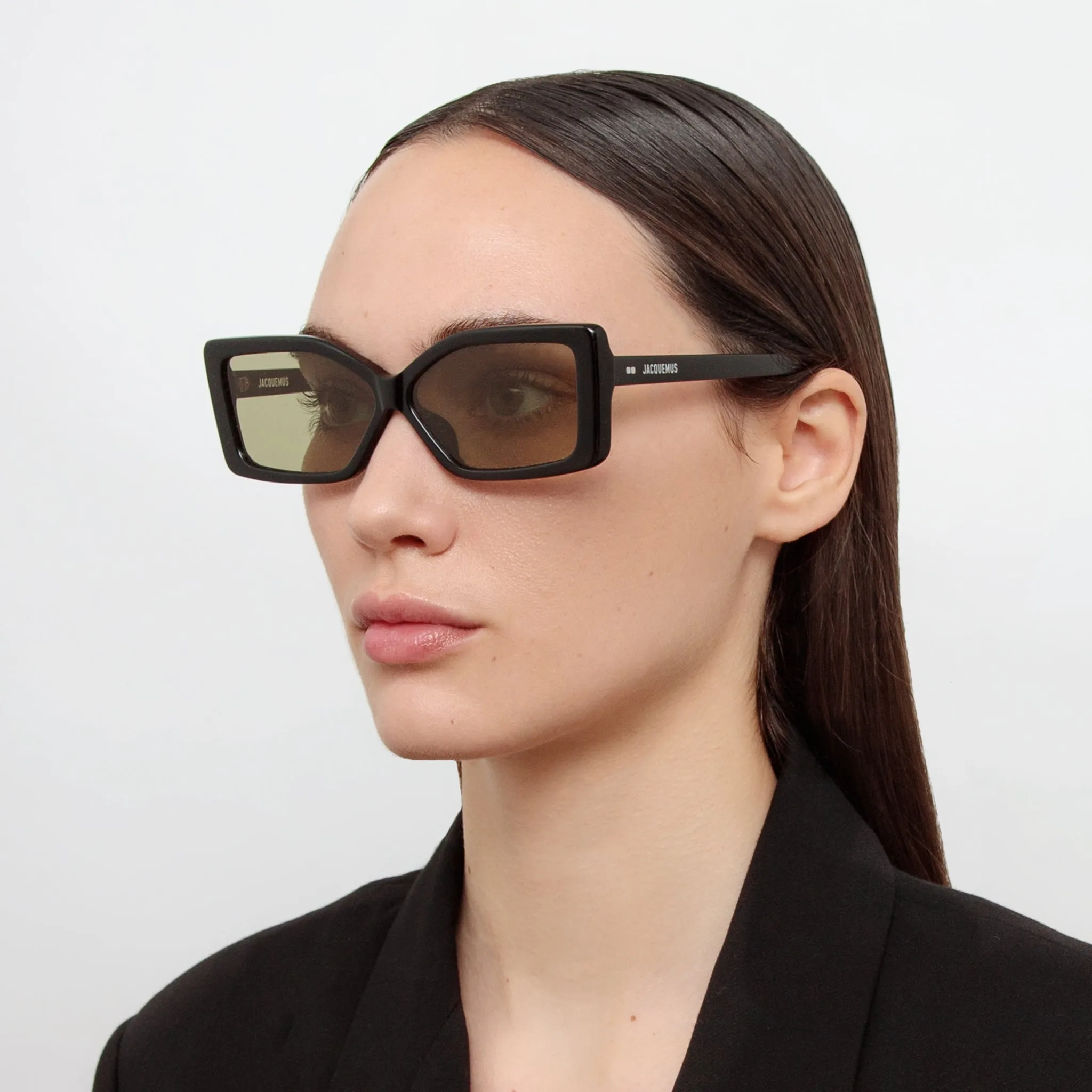 Spiaggia Angular Sunglasses in Black by Jacquemus sold by Linda Farrow