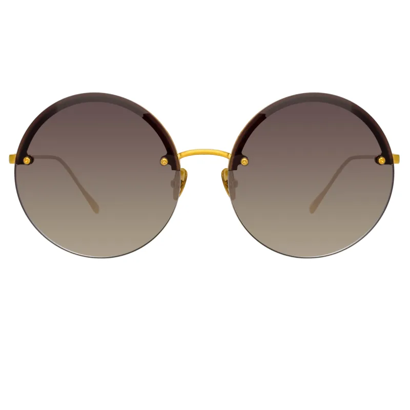 Adrienne Round Sunglasses in Yellow Gold and Grey sold by Linda Farrow