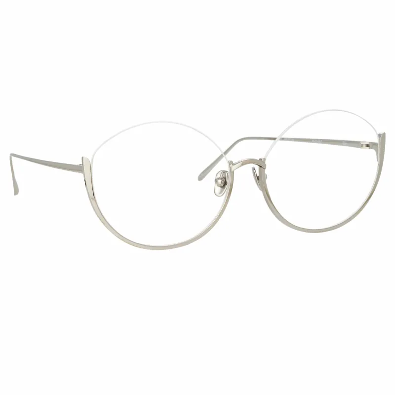 Rae Cat Eye Optical Frame in White Gold sold by Linda Farrow