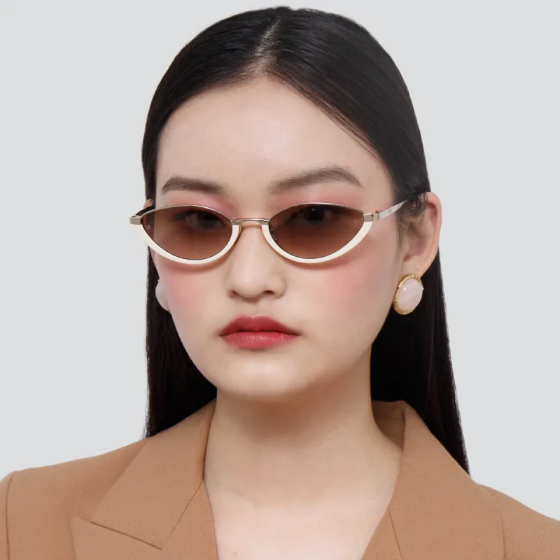 Daisy Cat Eye Sunglasses in Yellow Gold and Cream sold by Linda Farrow