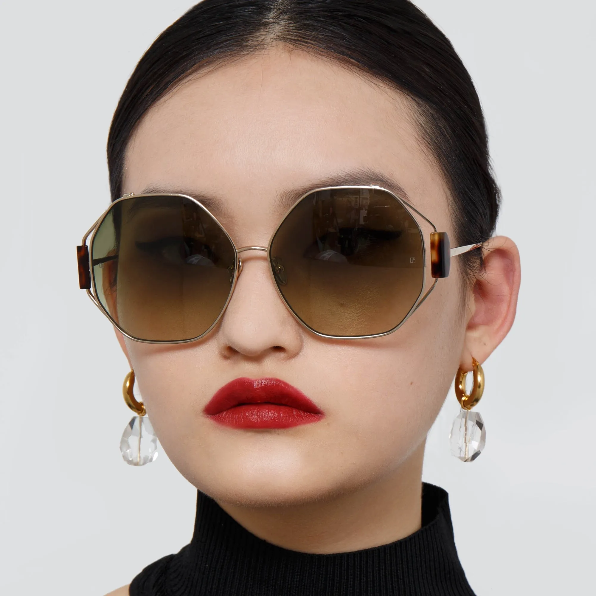 Marie Oversized Sunglasses in Yellow Gold and Grey sold by Linda Farrow product image thumbnail 5