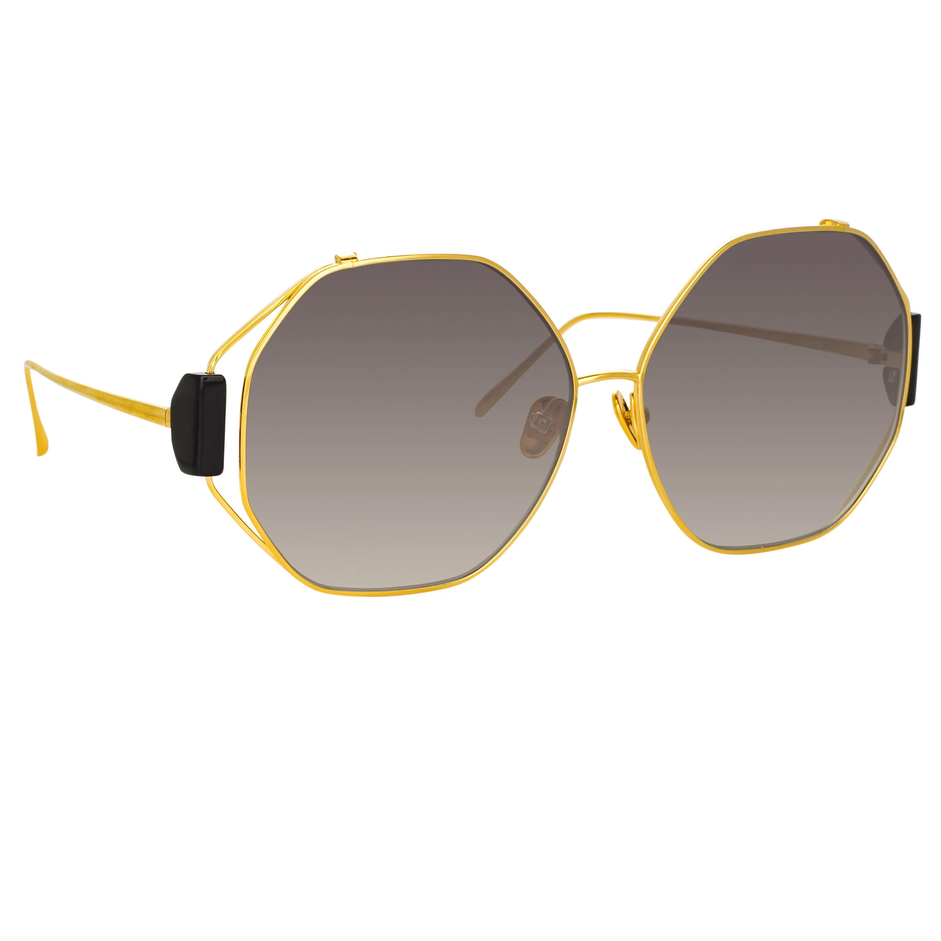 Marie Oversized Sunglasses in Yellow Gold and Grey sold by Linda Farrow
