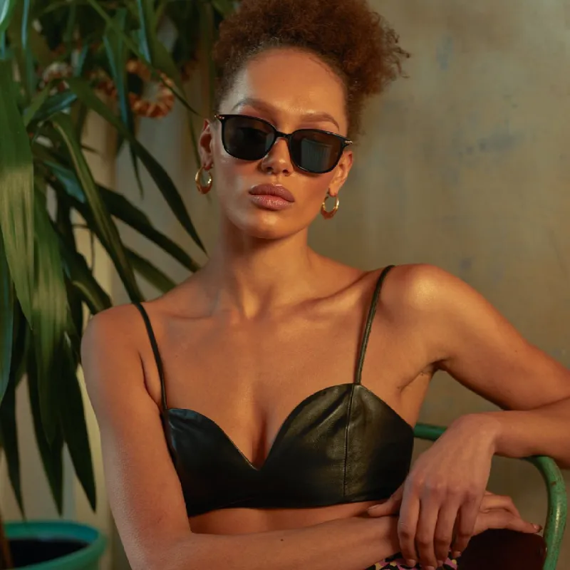 Coffey Rectangular Sunglasses in Black sold by Linda Farrow